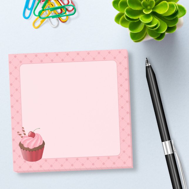 Söt Delicious Cherry Cupcoa på Rosa Post-it Block (Skapare uppladdad)