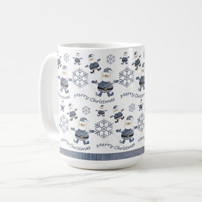 Söt Denim Jul Tomte Mönster Kaffemugg (Framsida vänster)