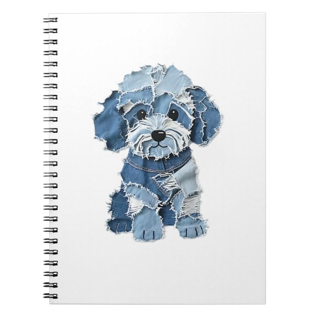 Söt Denim-lappad hundillustration Anteckningsbok (Framsidan)