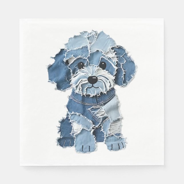 Söt Denim-lappad hundillustration Pappersservett (Framsidan)