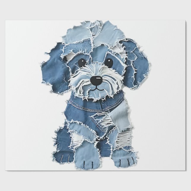 Söt Denim-lappad Hundillustration Presentpapper (Platt)