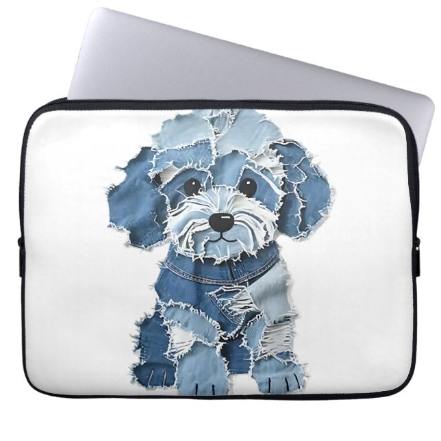 Söt Denim-lappad illustration av hund Laptop Fodral (Framsidan)