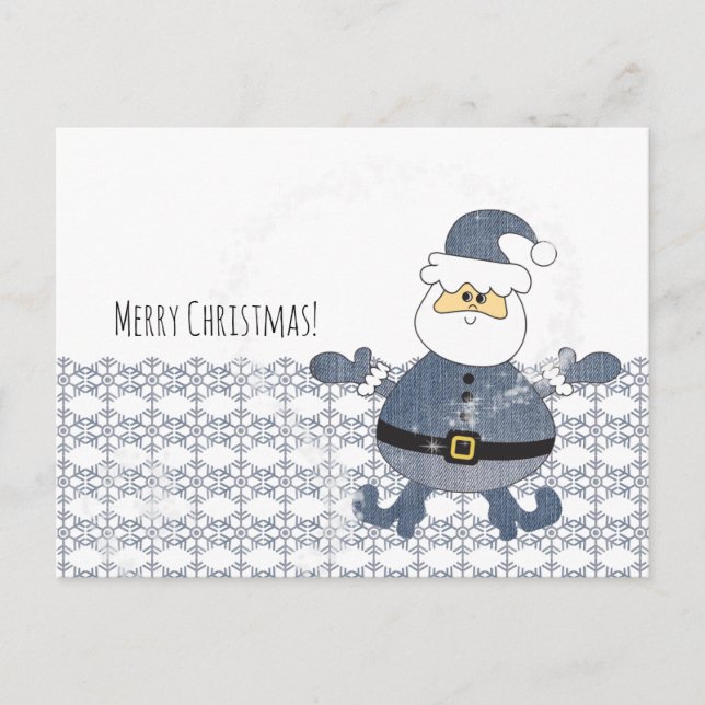 Söt Denim Mode Santa Illustration Helg Vykort (Framsida)