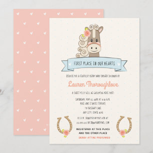 Söt Derby Horse Baby Shower-inbjudan Flickor Meddelande