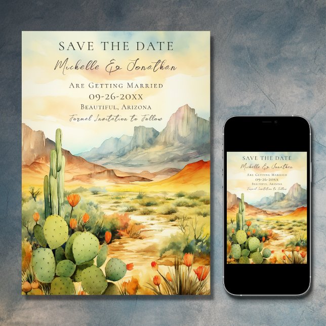 Söt Desert Cactus Southwest Bröllop Spara Datumet (Beautiful Desert Cactus Southwestern Wedding Save The Date)