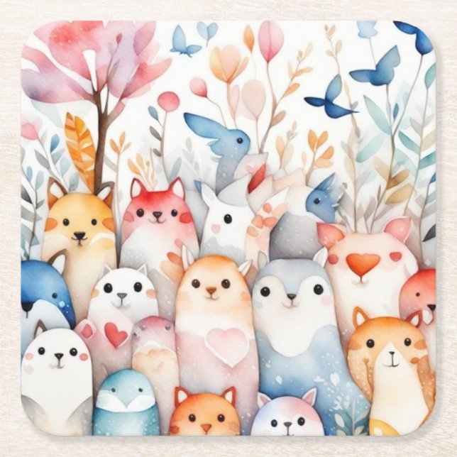 Söt design för kute-blommigtar underlägg papper kvadrat (Framsidan)