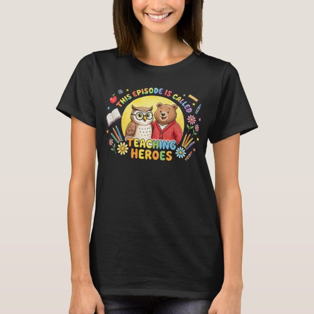 Söt design med uggla och björn för lärare t shirt (Framsida)