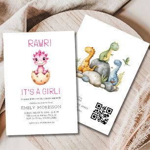 Söt Det är en tjej Söt dinosaurie baby shower Inbjudningar