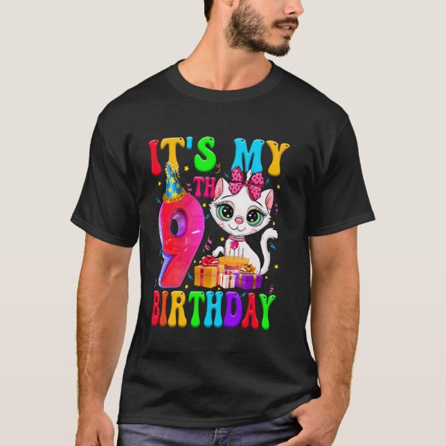 Söt Det Är Min 9-årsdag 9-åriga Katt Födelsedag De T Shirt (Framsida)