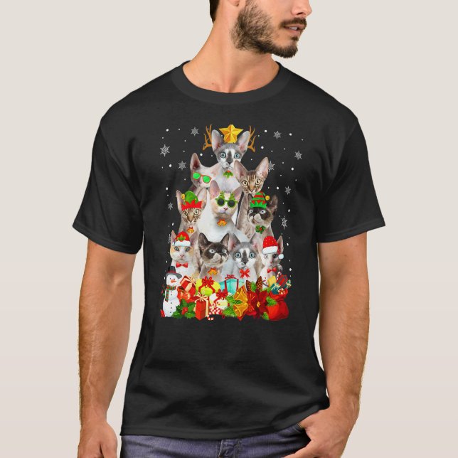 Söt Devon Rex Katt Julgran Ornament Katt Jul T Shirt (Framsida)