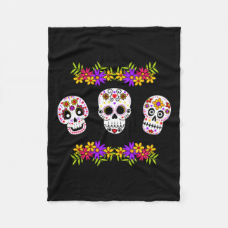Söt Dia De Los Muertos Sockersock och blommor Fleecefilt
