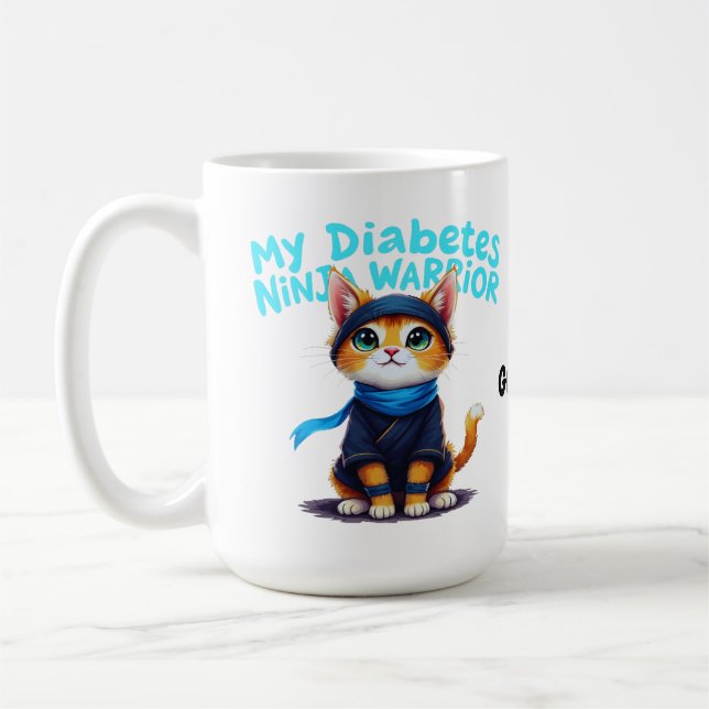 Söt Diabetes Ninja Krigare Katt Medvetenhet Design Kaffemugg (Vänster)