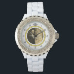 Söt Diamond Bröllop Ring med Photo on White Armbandsur<br><div class="desc">Den här anpassningsbarna i elegant har ett diamant bröllop ring. Guld-bandet bildar en cirkel med silver-klocknummer utanför, där "12" ersätts med en diamantbild. Allt står djärvt på en vit bakgrund (se färg variationer under "Bröllop" i vår butik), som har ett utrymme i mitten där du kan lägga till ett foto...</div>