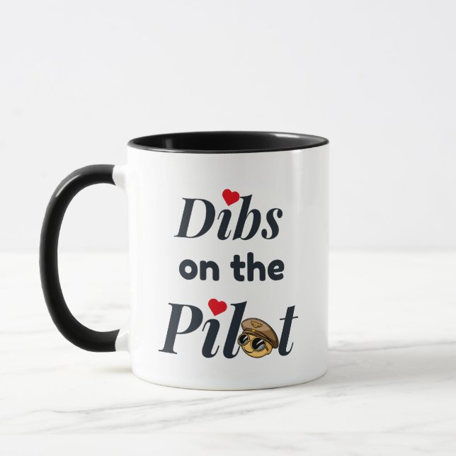Söt "Dibs on the Pilot" typografi,rolig,luftfart Mugg (Vänster)