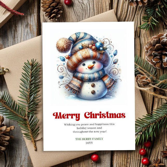 Söt digital tecknad snöman festlig hälsning julkort (Sweet digital cartoon snowman festive greeting)