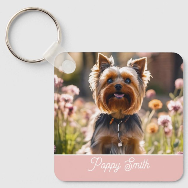 Söt Din Hund Foto Rosa Namn Nyckelring (Framsida)