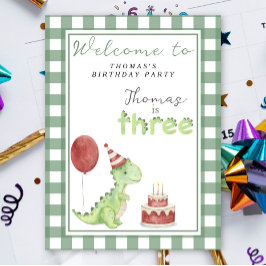 Söt Dino 3-års födelsedagsfest Poster
