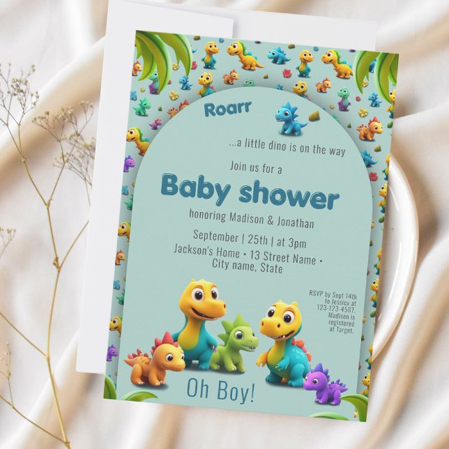 Söt Dino 3d dinosaurie baby shower inbjudan (Skapare uppladdad)