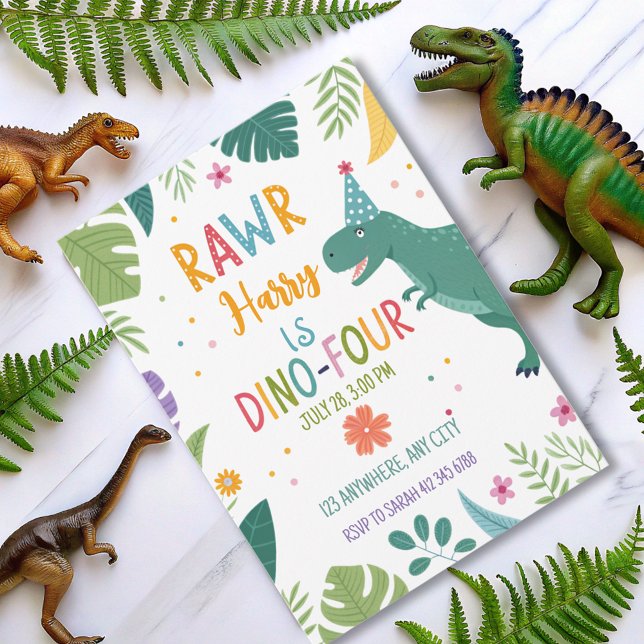 söt dino-4 dinosauer-pojke 4e födelsedagen inbjudningar (Skapare uppladdad)
