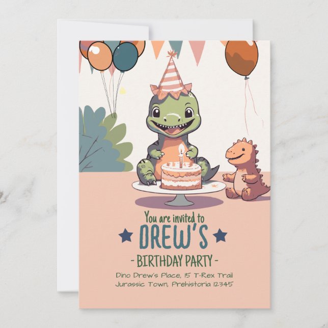 Söt Dino Baby för barns födelsedag Inbjudningar (Framsida)