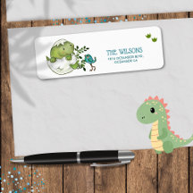 Söt Dino Baby Pojke Shower Returadress 