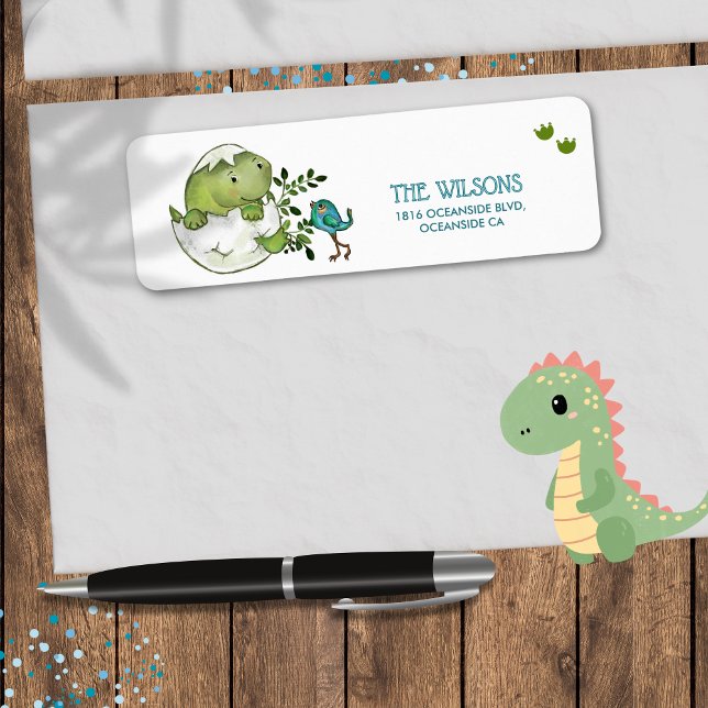 Söt Dino Baby Pojke Shower Returadress  Etikett (Cute Dino Baby Boy Shower Return Address Label)