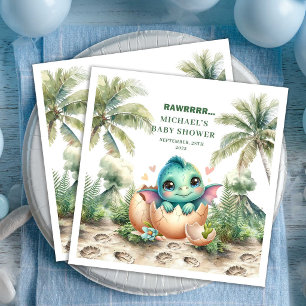 Söt Dino Baby Shower Kläckning Snart Namn Servette Pappersservett