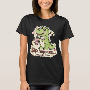 Söt Dino dricker bubbel-te, boba-te T Shirt
