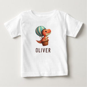 Söt dino flygande i en varmluftsballong t shirt