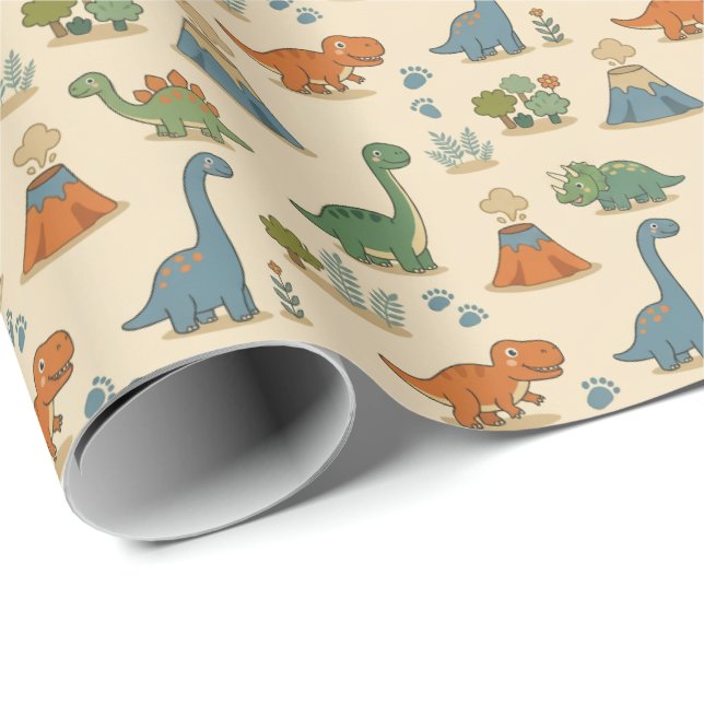 Söt Dino-inslagspapper Presentpapper (Rullad Hörn)