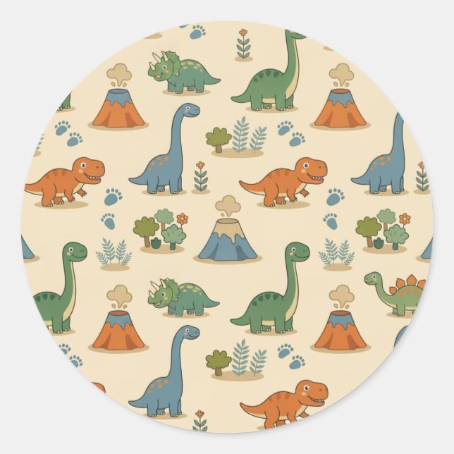 Söt Dino  Runt Klistermärke (Framsida)