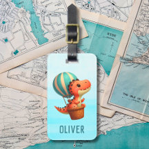Söt dino som flyger i en varmluftsballong