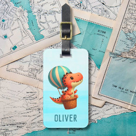Söt dino som flyger i en varmluftsballong bagagebricka