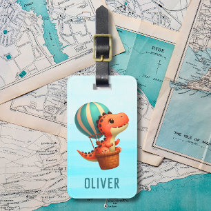 Söt dino som flyger i en varmluftsballong bagagebricka