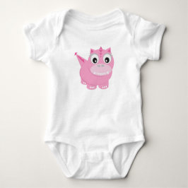 Söt Dino Tecknad Rosa Tjejig T Shirt