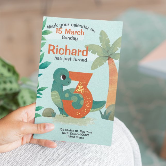 Söt Dino-tema Födelsedagsfest för Barn Inbjudningar (Skapare uppladdad)