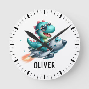 Söt Dino Trex Pilot Flyger Jetflygplan Rund Klocka