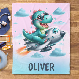 Söt Dino Trex Pilot som Flyger Jetflygplan Fleecefilt