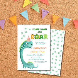 Söt dinosaur-stamp-chomp-gråta födelsedagsfest inbjudningar