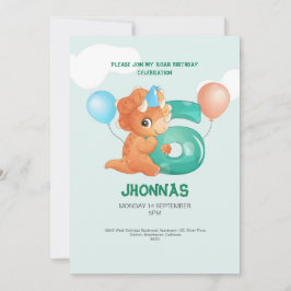Söt dinosaur trex party 6e-födelsedagsinbjudan inbjudningar
