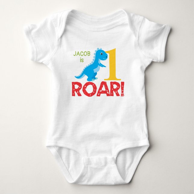 Söt dinosaurie 1-års födelsedag overall Färgrik T Shirt (Framsida)