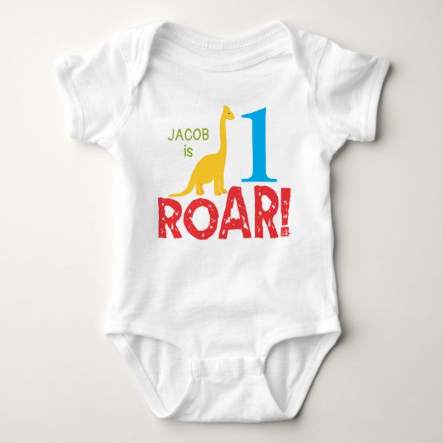 Söt dinosaurie 1-års födelsedags bebis bodysuit t shirt (Framsida)