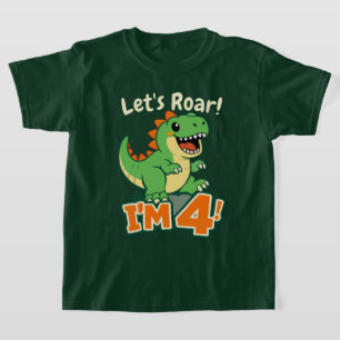 Söt dinosaurie 4-års födelsedags rytande grön oran t shirt