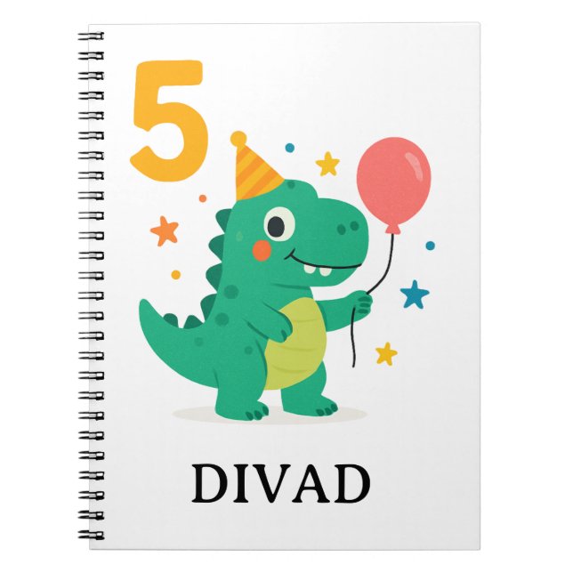 Söt dinosaurie 5-års födelsedagsfest  anteckningsbok (Framsidan)