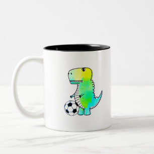 Söt dinosaurie älskar fotboll akvarell Två-Tonad mugg