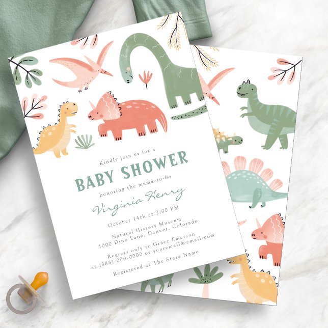 Söt Dinosaurie Baby Shower Inbjudan (Cute Dinosaur Baby Shower Invitation by Painted Paperie
)