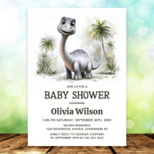 Söt dinosaurie baby shower-inbjudan