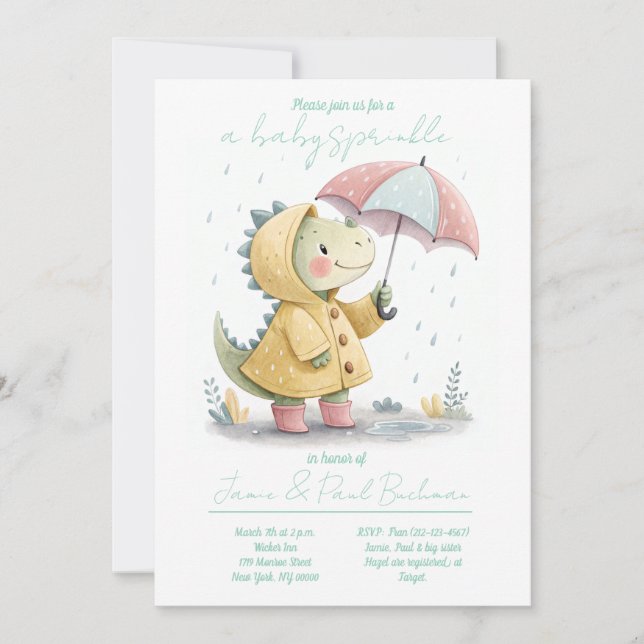 Söt dinosaurie baby sprinkle inbjudan (Framsida)