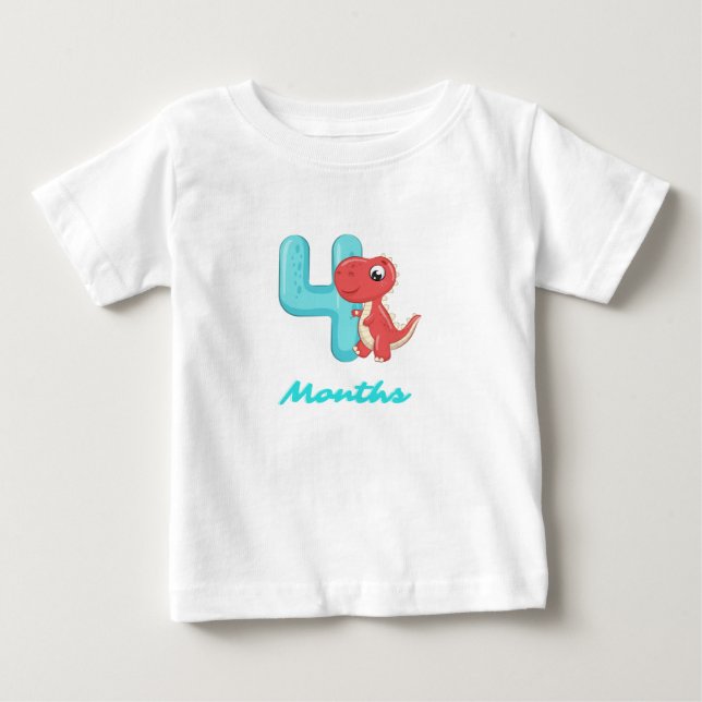 Söt dinosaurie baby-t-shirt för fyra månader t shirt (Framsida)