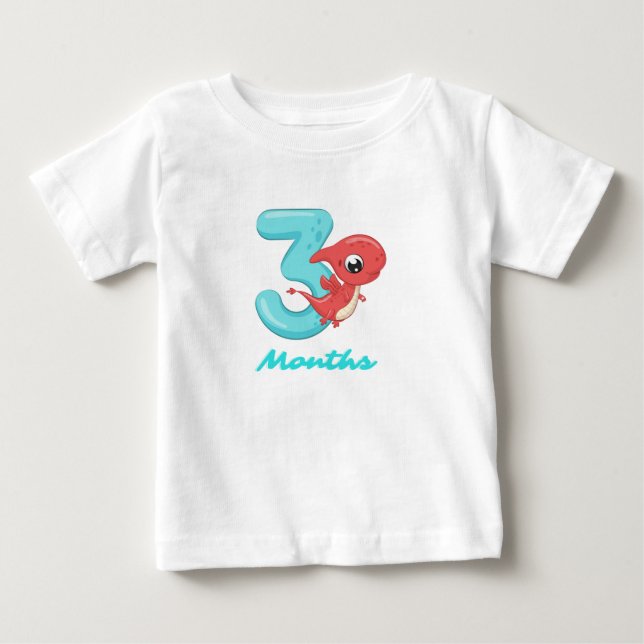 Söt dinosaurie baby t-shirt för tre månader (Framsida)